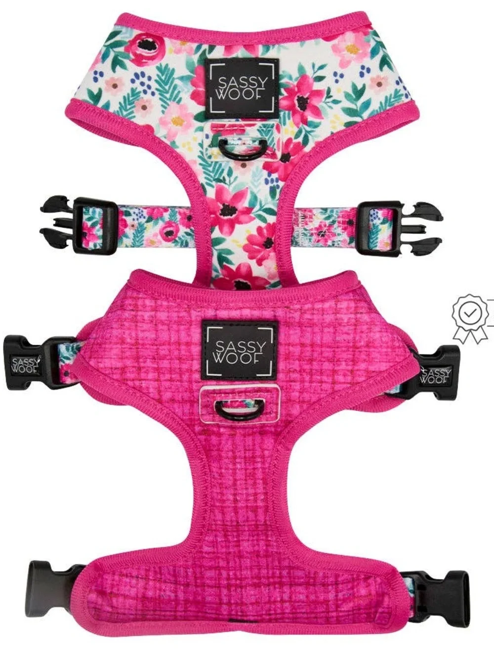 Sassy Wolf pink floral reversible harness L